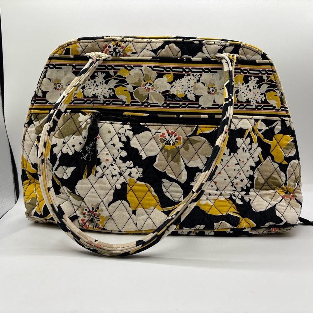 Vera Bradley Women Dogwood Clare Yellow/Black Quilted Medium Tote Bag/Purse EUC